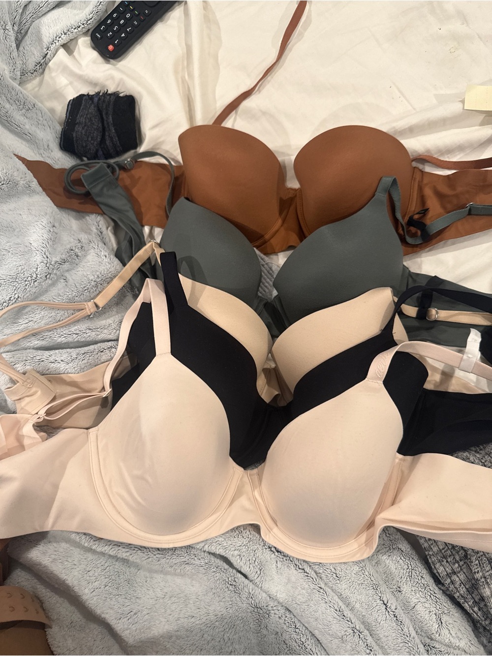 aerie Smooth T-Shirt Bra Pack — Black, Nude, Olive, Brown